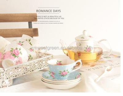 China CTS-001Creative Bone China Pastoral Ceramic Coffee Mug With Saucer Kit British Flower Afternoon Tea Kit Water Milk Drinkw Mug for sale