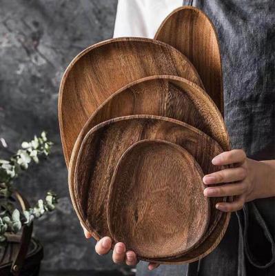 China Tea Tray Irregular Oval Set Dessert Dinner Plate Tableware Tea Pan Plate Fruit Dishes Saucer Wooden Solid Wood Wooden Whole Viable Lovesickness for sale