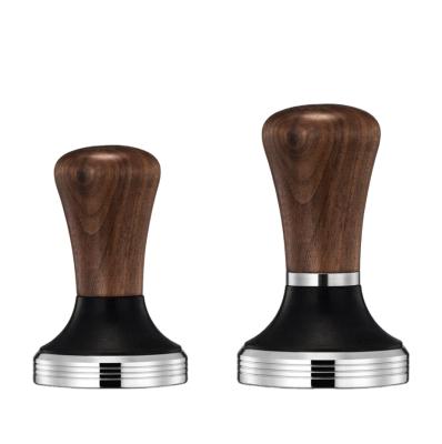 China 58mm Diameter Stainless Steel Flat Stocked + Walnut Handle Adjustable Espresso Coffee Tamper for sale