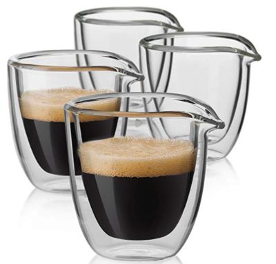 China DWG-069 Sustainable Easy Pour Espresso Cups Set Of 4 Insulated Coffee Shot Glasses With Spout (2.6 oz) for sale