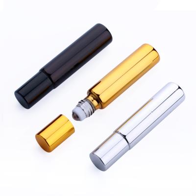 China Personal Care 10ml Mini UV Essential Oil Bottle Roll On Perfume Bottles Glass Ball Roller Essential Oil Bottles for sale