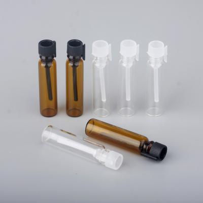 China Custom Printing Personal Care MINI Popular 1ml Amber Clear Vial Bottle Perfume Sample Glass Bottles for sale