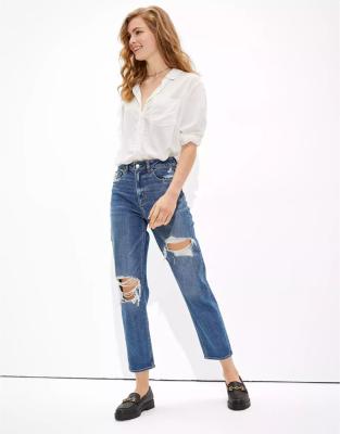 China 2022 LATEST MODEL QUICK DRY LATEST MODEL ANKLE LENGTH ANKLE LENGTH RAW Ripped NEW DESIGN WOMEN JEANS ZIPPER FLY BUTTON NARROWER LEG MOM for sale