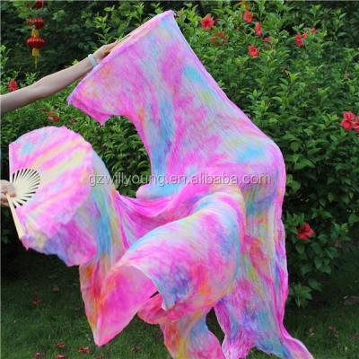 China Silk fan veil new high quality silk belly dance fan veils, 180*90CM, tie-dyed fans PINK-TURQUOISE for sale