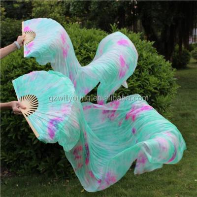 China Silk fan veil belly dance fans silk veils newest tie silk veils dyed fan, 1.8*0.9M, LIGHT - GREEN - FUSXIA for sale