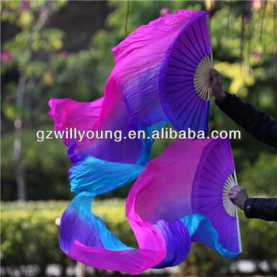 China Silk Fuchsia/Purple/Turquoise Fan Veils in Vertical, Chinese Belly Dance 100% Real Silk Fan Veils, 1.8M, Silk Veils for sale