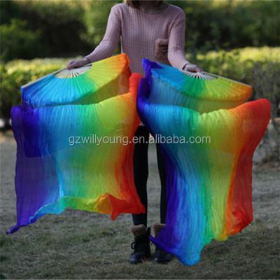 China Silk Fan Veil Hot Sale Vertical RAINBOW Color, 7Colors, Belly Dance 100% Real Silk Fan Veils, 1.8M for sale