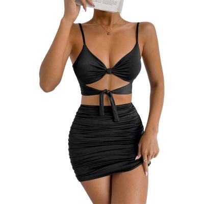 China Hot Selling Anti-wrinkle Party Lace-Up Hip-Wrapped Pleated Sexy Dresses For Elegant Women for sale