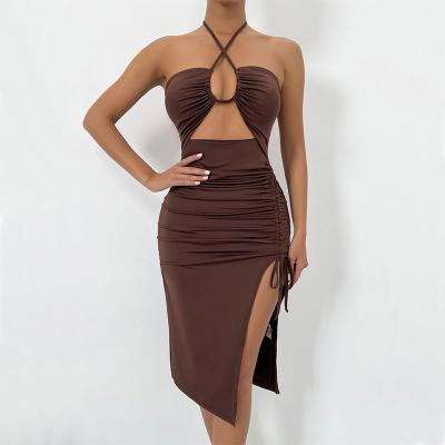 China Anti-wrinkle Hot Sale Sexy Halter Fit Sleeveless Nightclub Dresses Sexy Women Dress for sale