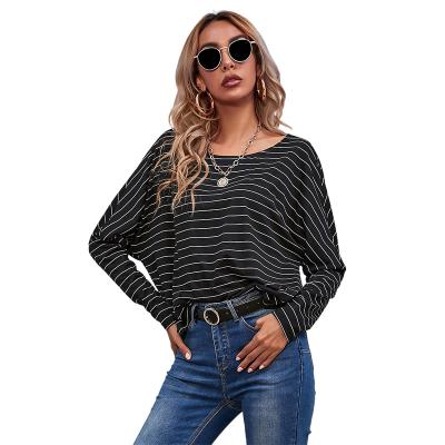 China QUICK DRY the fall 2022 bestselling women's casual T-shirt top with round collar and long sleeves with stripes for sale