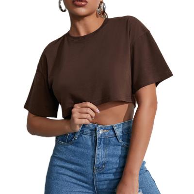 China 2022 Summer QUICK DRY Polyester Customizable Fashion Round Neck Solid Color Cropped Top T-Shirt for sale