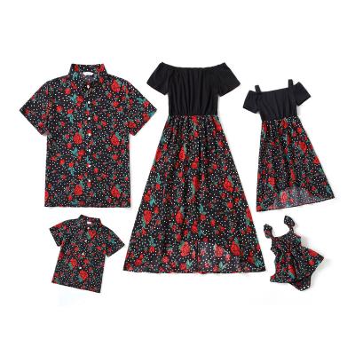 China 2021 anti-shrinkage European and American printed flower family parent-child dress mom and dad shirt parent-child dress for sale