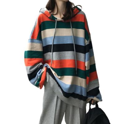 China Anti-wrinkle RUYI simple autumn stripe rainbow stripe hoodies women oversized hoodie for sale