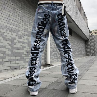 China Mens Biker Jeans Distressed QUICK DRY Mens Jeans Streetwear Ripped Skinny Hip Hop Lattice Panties for sale