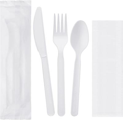 China Flatware 100% PLA Biodegradable Compostable Disposable Cutlery Set White 170mm Fork Knife Spoon Tableware Set for sale