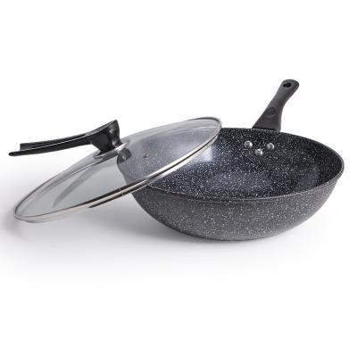 China Kitchen Sustainable Hammered Marble Iron Flat Bottom Carbon Steel Non Stick Chinese Wok With Lid for sale