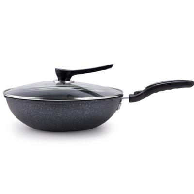 China Factory Direct Sales Viable General Use Chinese Nonstick Marble Wok Frying Pan With Lid for sale