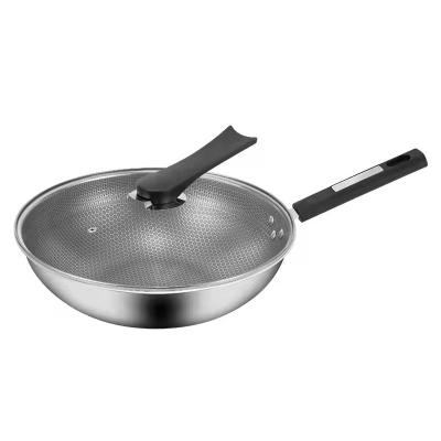 China China factory workable wok pan thickened 403 stainless steel honeycomb non-stick steel wok with lid for sale