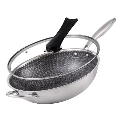 China Factory Bulk Sales 316 Stainless Steel Sustainable Honeycomb Wok Non-Stick Handmade Wok for sale