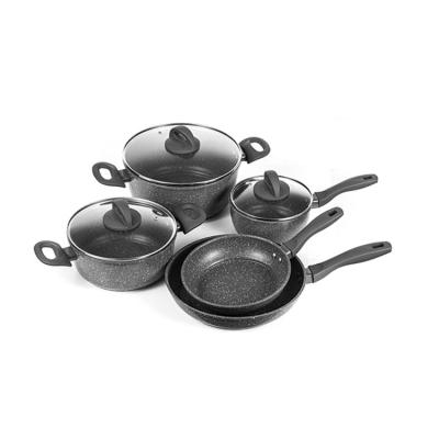 China Viable Hot Sale Cooking Sets Kitchen Maifan Stone Coating Stick Non Cookware Set for sale