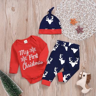 China Breathable Christmas Baby Winter Warm Selling Cotton 3 Pieces Set With Hat for sale