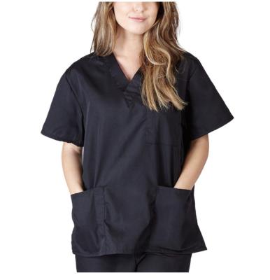 China Formal 2021Hot Sell Stretchy Solid Short Sleeve Scrub Tops Chest Muti Pockets Nurse Hospital Uniforms for sale