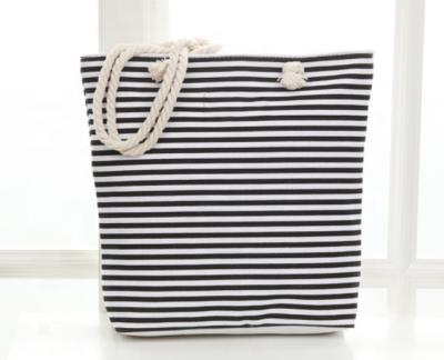 China New Fashion Waterproof Rope Shopping Bag Portable Canvas Bag Stripe Pattern Handbag For Women for sale