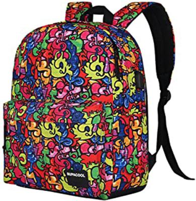 China With USB Lightweight Casual Laptop Backpack With USB Charging Port For Women Men High Quality School Bookbag (Graffiti) for sale