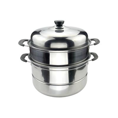 China 28cm metal 3 layers steamer pot viable cheap commercial cookware cooking pot metal stainless steel steamer pot with lid for sale