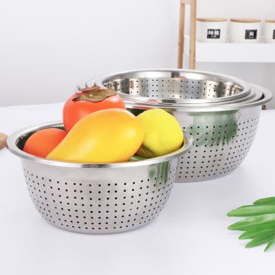 China Kitchen Metal Stainless Steel Colander Sieve Sustainable Fruit Vegetable Washing Basket for sale