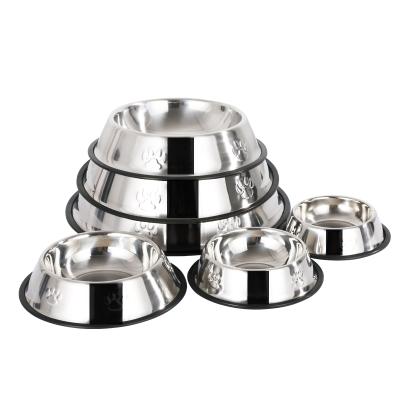 China Sustainable Pet Bowl Custom Stainless Steel Metal Dog Cat Water Bowl With Rubber Base for sale