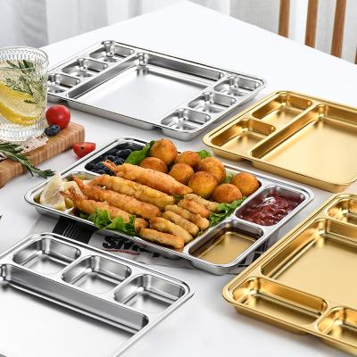 China New Viable Wholesale Square Snack Meat Tray Metal Stainless Steel Serving Trays With Condiment Compartment for sale