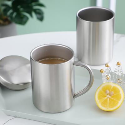 China Sustainable European Straight Wall Water Tea Cup Metal Stainless Steel Double Wall Insulated Coffee Mug With Handle for sale