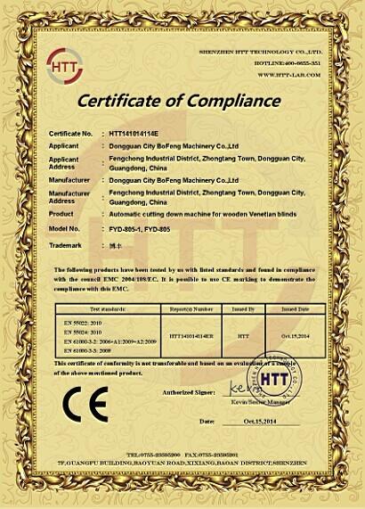 CE CERTIFICATE - Dongguan City Bofeng Machinery CO.,LTD