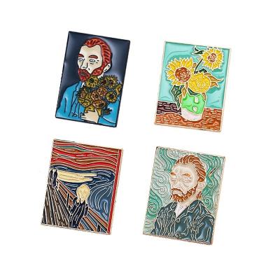 China Sunflower Pin Clothing Accessories Paint Metal Van Gogh Oil Painting Retro Art Brooch Cartoon Celebrity Painting Cloth Decoration Factory Outlet for sale