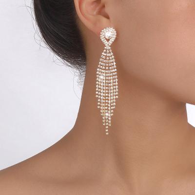 China Luxury shiny rhinestone tassel earrings high quality handmade fashionable earring cute lovely big women party earring for sale