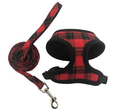 China Soft Padded Plaid Adjustable Walking Puppy Pull No Mesh Dog Harness With Leash for sale