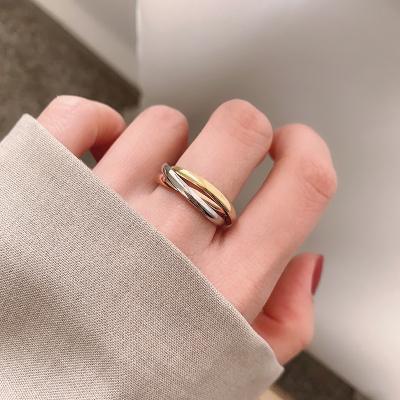 China FASHIONABLE Top Selling Personalized Stainless Steel Couples Slim Gold Three Piece Suit Ring Set For Women for sale