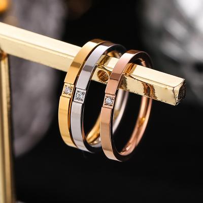 China Hot Selling Europe America FASHIONABLE Cubic Zircon Stainless Steel 18K Stainless Steel Man Woman Gold Plated Wedding Ring for sale