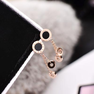 China Factory Wholesale FASHIONABLE Ladies Jewelry Stainless Steel Earring Rose Gold Plated Black White Roman Numerals Stud Earring Woman not fade for sale