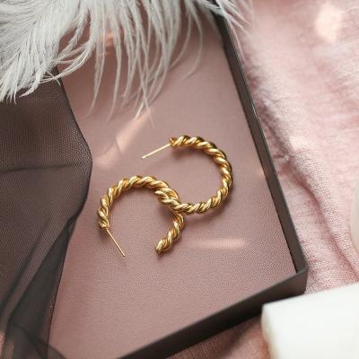 China FASHIONABLE Metal Twisted Lines Large Circle Woman 316L Stainless Steel Jewelry Gold Color Ladies Rose Gold Earring for sale