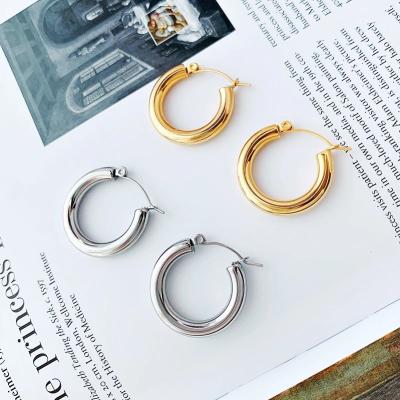 China Fashionable Jewelry 18K Gold Color Elegant Lady Rose Gold 316L Stainless Steel Metal Hoops Earring Clip For Woman for sale