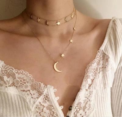 China FASHIONABLE Designer Customize Fashion Stainless Double Layer Clavicle Moon Steel Necklace Sublimation for sale