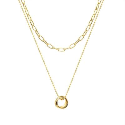 China TRENDY Gold Chain Ring Pendant Women Accessories Fashion Double 316 Stainless Steel Necklace for sale