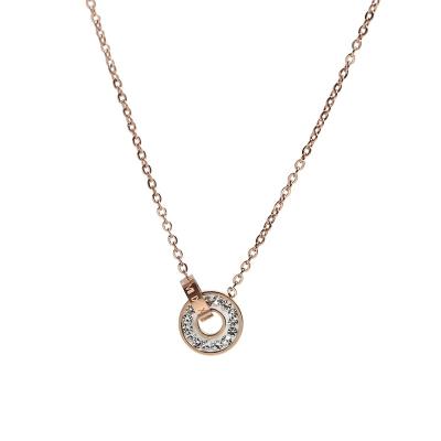 China FASHIONABLE Clavicle Chain Stainless Steel Bling Diamond Love Double Ring Rose Gold Full Necklace 2021 for sale