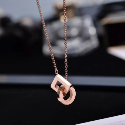 China FASHIONABLE Single Chain Double Circle Gold Stainless Steel Necklaces Women Pendant Necklace for sale