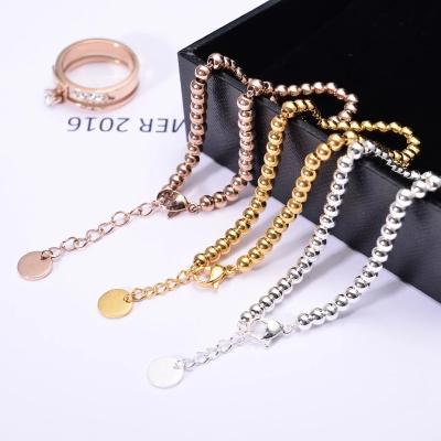 China Fashionable Wholesale Jewelry Bracelet Stainless Steel Women Beads Bracelet Rose Gold Colors Gold Beads for sale