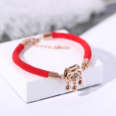 China FASHIONABLE Korean stainless ladies charm red line bracelet jewelry longevity chain lock bracelet for sale