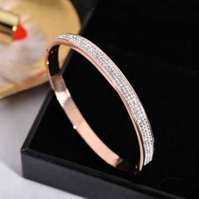 China FASHIONABLE Crystal Bangle Super Shiny Lover Full Cuff Stainless Steel Custom Charm Bracelets for sale