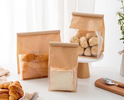 China Recycled Materials Toast Paper Bag Sandwich Bakery Bread Kraft Paper Bag With Window for sale